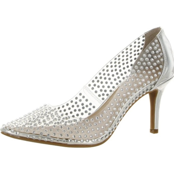 INC International Concepts Shoes - NWT Womens sexy bridal heels Size 8W Clear Vinyl Rhinestone Silver heels 8 wide